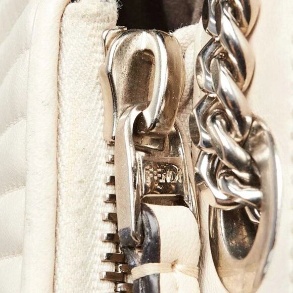 Fendi White Quilted Lambskin Leather Dotcom Click Small Shoulder Bag - 8BN299 - Picture 10 of 12
